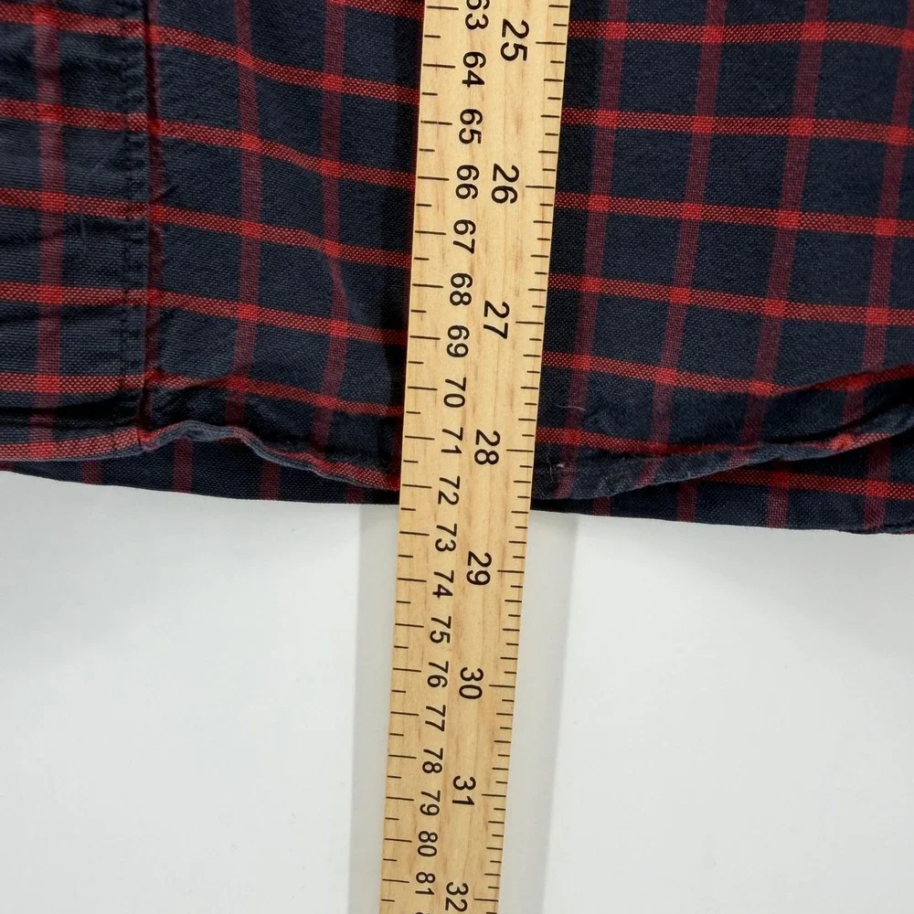 J Crew Mens Slim Fit Red Blue Plaid Button Down Shirt Large American Pima Cotton